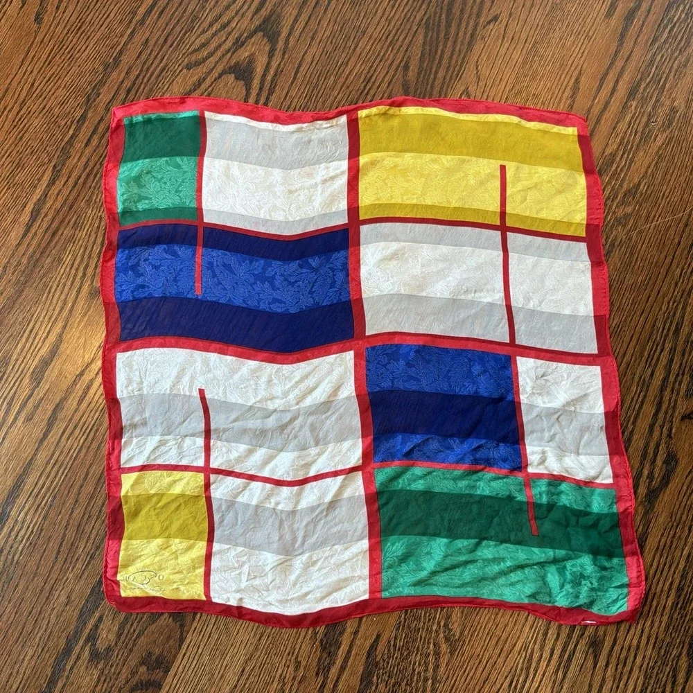 Oscar de la Renta Vintage Multicolor Geometric Silk Scarf Fall Luxury‎
